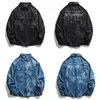 Men's Casual Shirts Autumn Personality Letter Embroidery Men Black Blue Denim Jackets Long Sleeve Loose Vintage Tie-dyed Tops Street