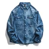 Men's Casual Shirts Autumn Personality Letter Embroidery Men Black Blue Denim Jackets Long Sleeve Loose Vintage Tie-dyed Tops Street
