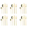 Dinnerware Sets Gold Stainless Steel Cutlery Set Spoon Fork Knife 24Pcs Kitchen Utensils Eco-Friendly Flatware Drop