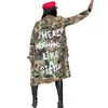 Women's Trench Coats Women's Long Jackets Streetwear Army Green Camouflage Printing Letter Loose Overcoat Female Outwear