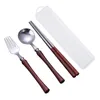 Dinnerware Sets Wooden Cutlery Portable Tableware Lmitation Wood 304 Stainless Steel Travel Suit Environmental With Case