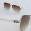 Nouveau modèle de créateur lunettes de soleil en métal femme 0273S luxe blanc véritable corne naturelle lunettes de soleil femmes grand cadre carré lunettes D12E95JP taille 60-16-145MM