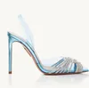 Ünlü Aquazzus Kadın Gatsby Sandalet Ayakkabı Kristal süslenmiş Swirls Strappy Slinback PVC Sivri Burun Yüksek Topuklu Parti Gelinlik EU35-43