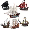 Blocks Stock Pirate Imperial Caribbean Ship Flagship Black Pearl Silent Mary Compatible 10210 70810 4184 4195 71042 Building Block Toys T221029