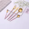 Dinnerware Sets 20Pcs Kitchen Utensils Set Pink Gold Stainless Steel Travel Cutlery Fork Knife Spoon Tableware Drop