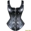 Cintos do espartilho de couro falso corselet de alça de ombro preto zíper preto bustier cintura colete de treinador de bustieiro superestil