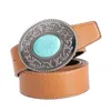 Riemen retro stijl pu lederen riem turquoise buckle werk zakelijke kleding decoratieve casual tailleband veelzijdige westerse cowboy