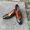큰 크기 13-15 Mens Wingtip Oxfords Shoes 정품 가죽 이탈리아 웨딩 맨 드레스 신발 Greencamel 비즈니스 공식 신발