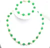 Choker Qingmos 6-7mm rund naturligt vitt pärlhalsband armband för kvinnor med Green Jades Stone Match 7.5 "C1016