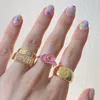 Cluster Rings Ins Pink Hat Flame Ring Vintage Drop Oil Letters HOWDY Open Adjustable For Women Girls Fashion Jewelry Gifts