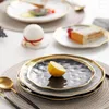 Din sets Sets Noordse keramische bord fruitsalade dessert kerstborden goud zwart porselein diner ronde bakken decoratief