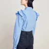 Kvinnors blusar Kort stilskjortor Kvinnor 2022 Våren i skolflickan knapp upp skörd toppar kvinnlig chic ren långärmad slips krage blus