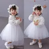 Girl Dresses 2022 Born White Dress For Baptism Long Sleeves Baby Lace Christening Prom Toddler Birthday Weeding Party Wear Hat