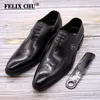 Luxury Classic Mens Brogue Oxford Dress Shoes äkta ko läder brun spetsig tå snörning bröllopsfest formell sko för män