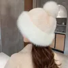 Baskar s￶ta vinter faux p￤ls hatt kvinnor tjock varm rysk m￶ssa kvinnlig mode fast vindt￤t sn￶ skid ￶ronskydd beanie
