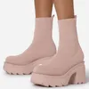 Stivali moda donna tacchi con plateau scarpe invernali da donna caviglia lavorata a maglia Botas Mujer 2022 autunno femminile