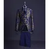 Men's Suits Floral Pattern Men For Wedding With Stand Collar Double Breasted 3 Piece Groom Tuxedo Male Fashion Jacket Vest Pants 2022