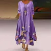 Casual Dresses Elegant Women Maxi Dress 2022 Spring Summer Floral Print l￥ng￤rmad oregelbunden hem plus storlek Vestidos