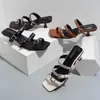 Terlik Kadın Sandal Yaz Ayakkabıları Moda Perçin Toka Roma Düşük Topuk Bayanlar Zarif Flip Flop Chaussures Femme CX421