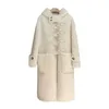 Winter Fashion Womens Fur Parka Luxurious Female Horn Button 100% Wool Oversized Warm Long Hooded Coat