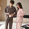 Men's Sleepwear Autumn Lovers Pajamas Solid Color Female Pijama Full Pure Cotton Button Cardigan Men Big Yards XXXL Pyjamas Women