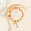 Strand Hollow Metal Heart Charm Gold Tone Chain Link Bracelet Champagne Color Beads Jewelry