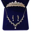 Necklace Earrings Set Trendy Gold Crystal Zircon Tiaras And Crown Sets Wedding Bridal Jewelry For Women