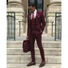 Burgundy Slim Fit Mens PROM TUXEDOS Notoched Lapel Wedding Suits for Men Suits Three Piece Blazers Pants i Vest Terno