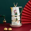 Canecas Várias opções Nórdicas de Cerâmica de Cerâmica de Cerâmica Nórdica Conjunto de Pires de Papai Noel Caixa de chá de chá da casa Presente de Ano Novo Y2210