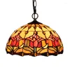 Lampes suspendues 12 pouces Red Tulip Bar Restaurant Lustre en verre coloré American Pastoral Tiffany Vintage Lampe