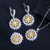 Collier boucles d'oreilles ensemble trois grâces mode rose cubique zircone fleur forme pendentif anneau pour femmes couleur argent bijoux JS043