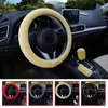 Steering Wheel Covers Handbrake Cover Kit Plush Set Winter 3Pcs Auto Car Fluffy