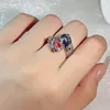 Trouwringen Prachtige zilveren kleur sieraden dubbele waterdruppel blauw roze zirkoon steen herstelbare ring voor vrouwen jubileum cadeau luxe