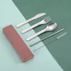 Portable Reusable Metal Travel Utensil Set 5Pcs Sainless Steel Knife Fork Spoon Drinking Straw and Cleaning Brush Kit with Case