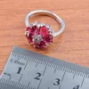 Halskette Ohrringe Set 925 Silberschmuck Geschenk Red Zirkonia Blume f￼r Frauen Anh￤nger Ringe Armband JS0542