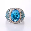 Bröllopsringar lyxiga trendiga bogserton Geometriska för kvinnor Big Sky Blue Oval Cz Stone Inlay Fashion Jewelry Party Gift Ring