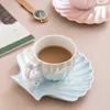 Coffee Tea Tools 220 ml Pearl Shell Coffee Cups with Saucer 3D Ceramic Thermal Tea Mokken Breakfast Water Bottle For Girl Brithday Christmas Gift P230508