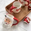 Mugs Exquisite Flower Christmas Decoration Photo Props Santa Claus Ceramic Cup Device Y2210