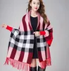 new Autumn winter scarf plaid striped cape with sleeves women's knit coat Pashmina