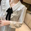 Blouses femininas elegantes escritório de moda senhora camisa branca camisa de manga longa blusa de chiffon tops estilo gravata borbole