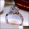 Anneaux de mariage Anneaux de mariage Vente élégant Zircon Style romantique Alliage Diamant Fleur Exquise Femmes Engagement Giftwedding Brit22 Dhyhb