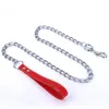 Dog Collars Stainless Steel Pet Chain For Small Medium Leash Handle Leads PU Leather Iron Anti-Bite Metal