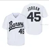 Herren MICHAEL Jodan #45 BIRMINGHAM BARONS Baseball-Trikots Schwarz Weiß Grau Top genäht Film MICHAEL Birmingham Barons Retro-Shirt Hoch