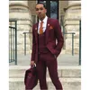 Burgundy Slim Fit Mens Prom Tuxedos Notched Lapel Wedding Suits For Men Suits Three Pieces Blazers Jacket Pants And Vest Terno