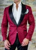Vit fjäril Jacquard Groom Tuxedos präglade tredimensionella mönster Mäns blazer 2-stycken kostymer bröllopsklänning prom tyg3348