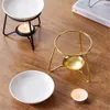 Candle Holders Metal Oil Burner Wax Warmer Ceramic Tealight Candle Holder Fragrance Aromatherapy Tart Diffuser RRE15367