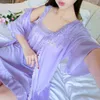 Kvinnors sömnkläder 2st Casual Home Wear Nightwear Breattable Nightgown Bathrobe Set