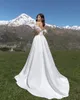 Off Shoulder With Feather Wedding Dress A-line Matte Satin Garden Simple Style Bridal Gowns