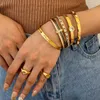 Bracelet Flashbuy Tendance Chic Zircon Bracelets En Acier Inoxydable Pour Femme Charme Texture Simple Couleur Or Accessoires Cadeau Adolescent