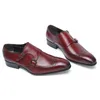 2022 Novo estilo de couro genuíno Monk Strap Mens Vestido Sapatos Borgonha Border